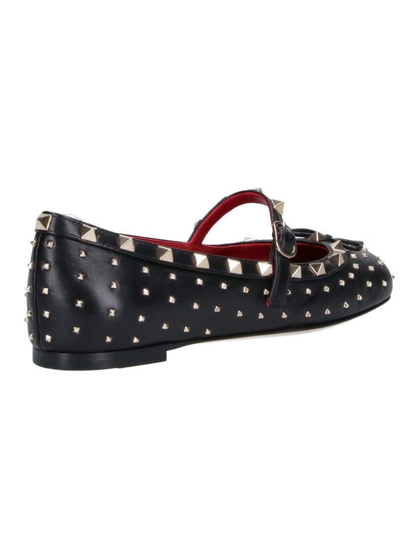 Valentino Garavani Rockstud Rounded Toe Adjustable Strap Leather Ballet Flats