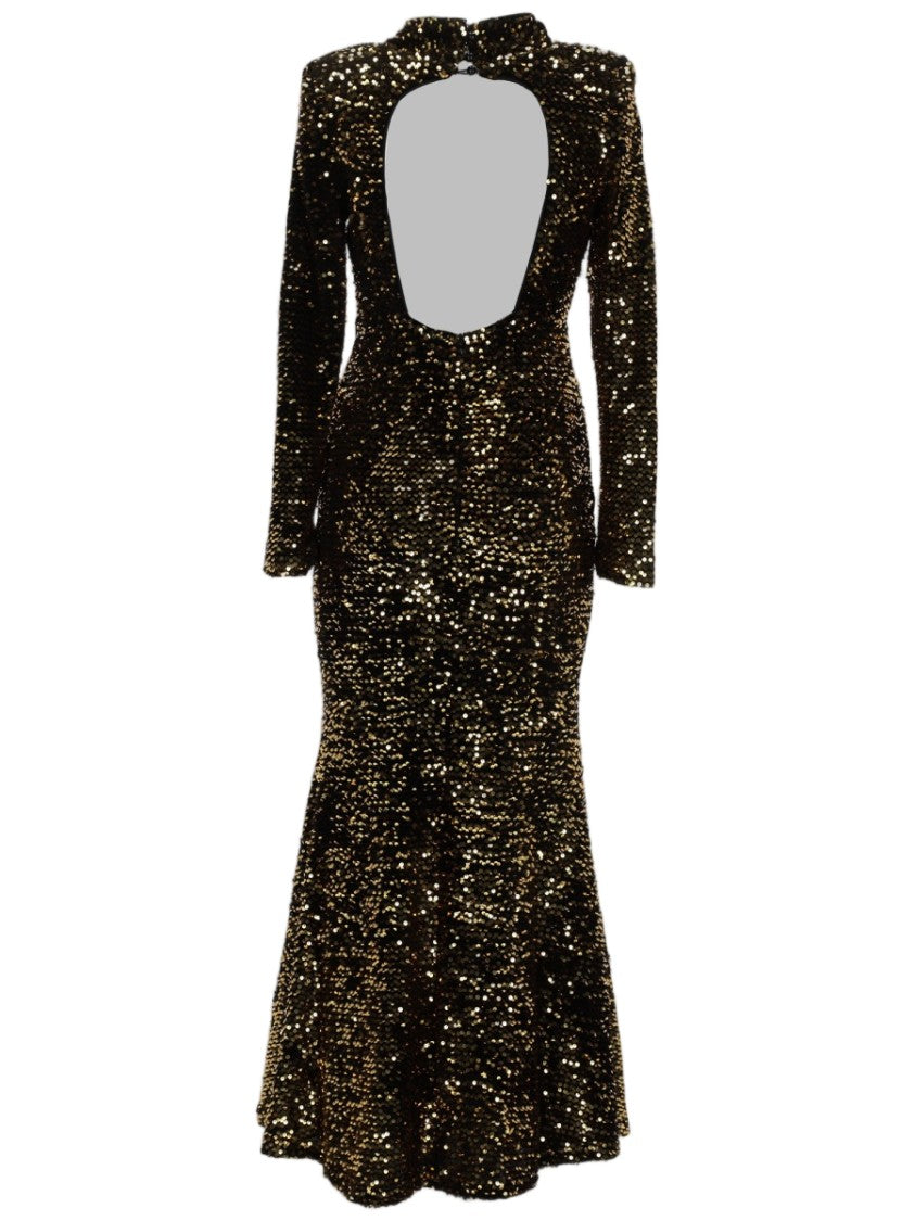 Joshe Fitted Sequin-Embellished Evening Dress With High Neckline