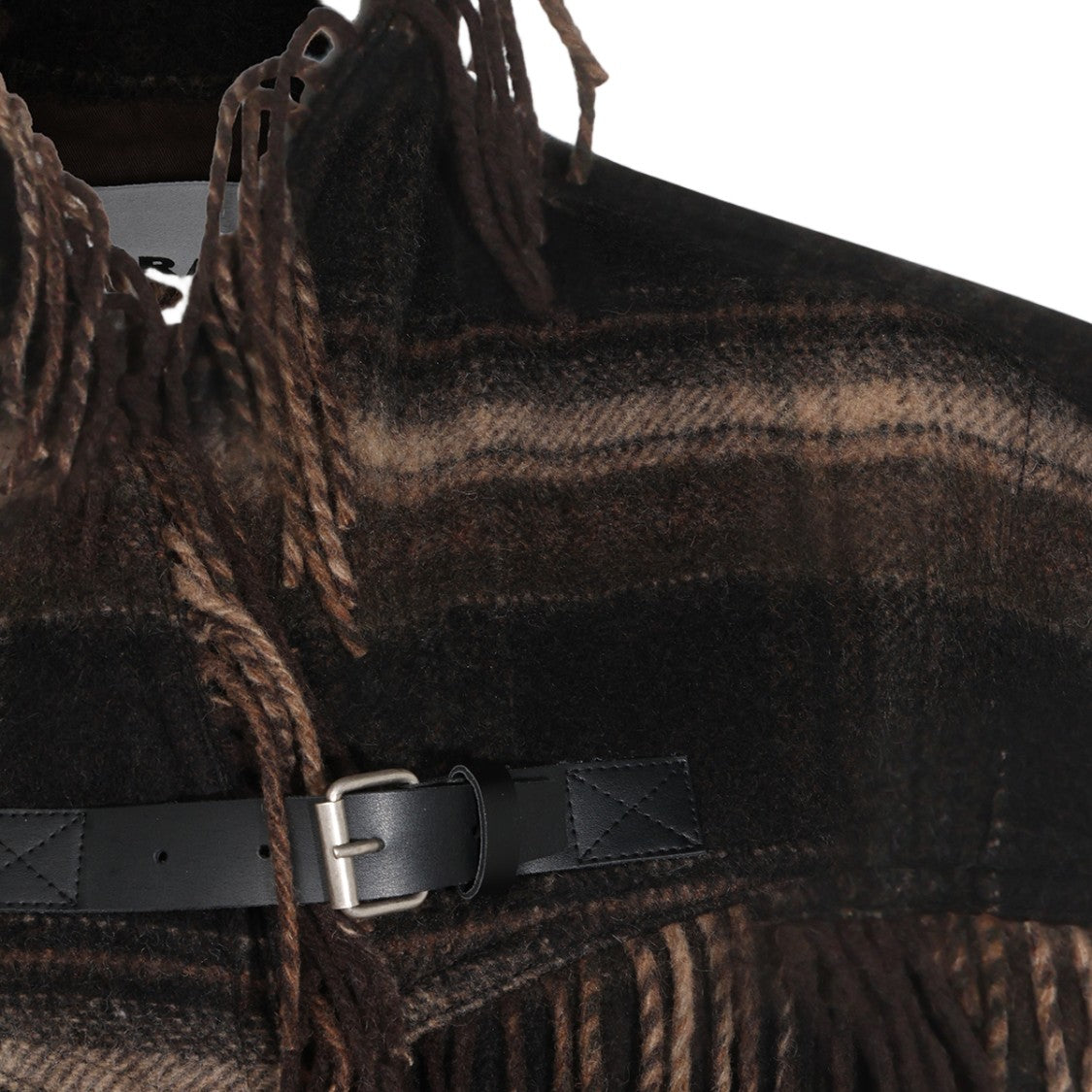 Isabel Marant Étoile Sleeveless Dark Plaid Coat With Fringed High Collar