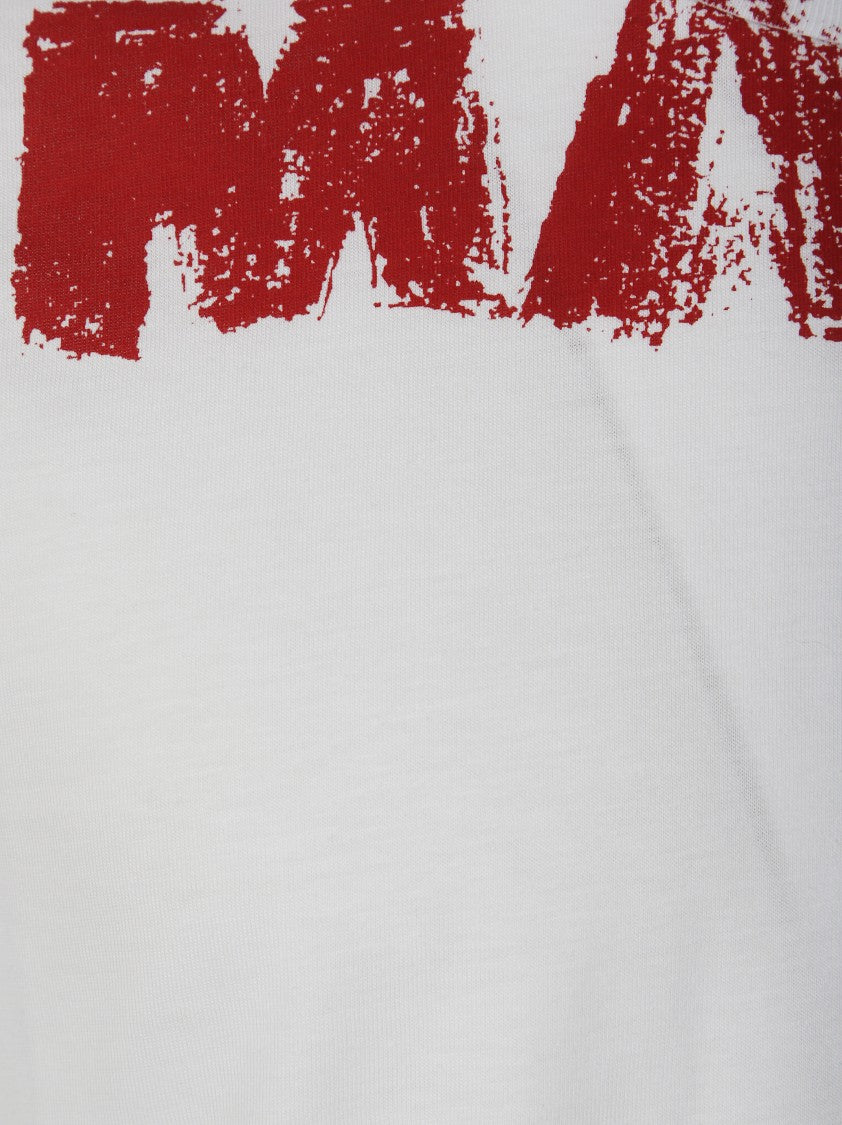 Marni Distressed Red Graphic T-Shirt With Classic Crew Neckline