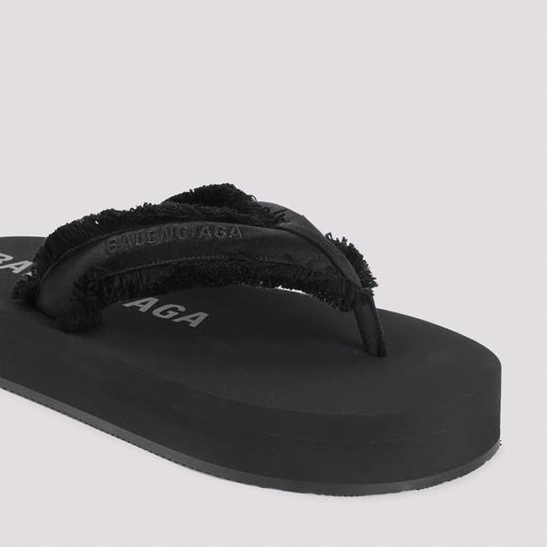 Balenciaga Black Thong-Style Frayed Edge Platform Sandals