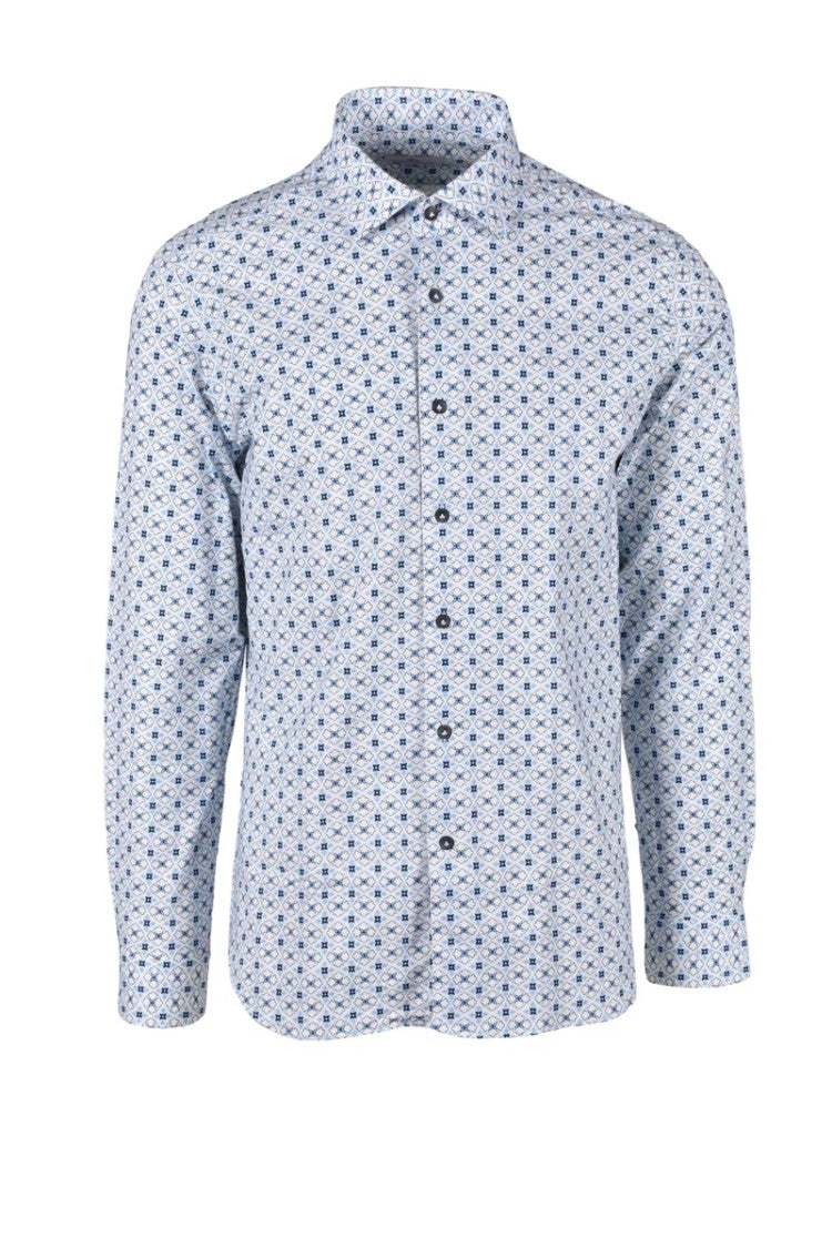 Brio White Light Blue Geometric Stretch Shirt