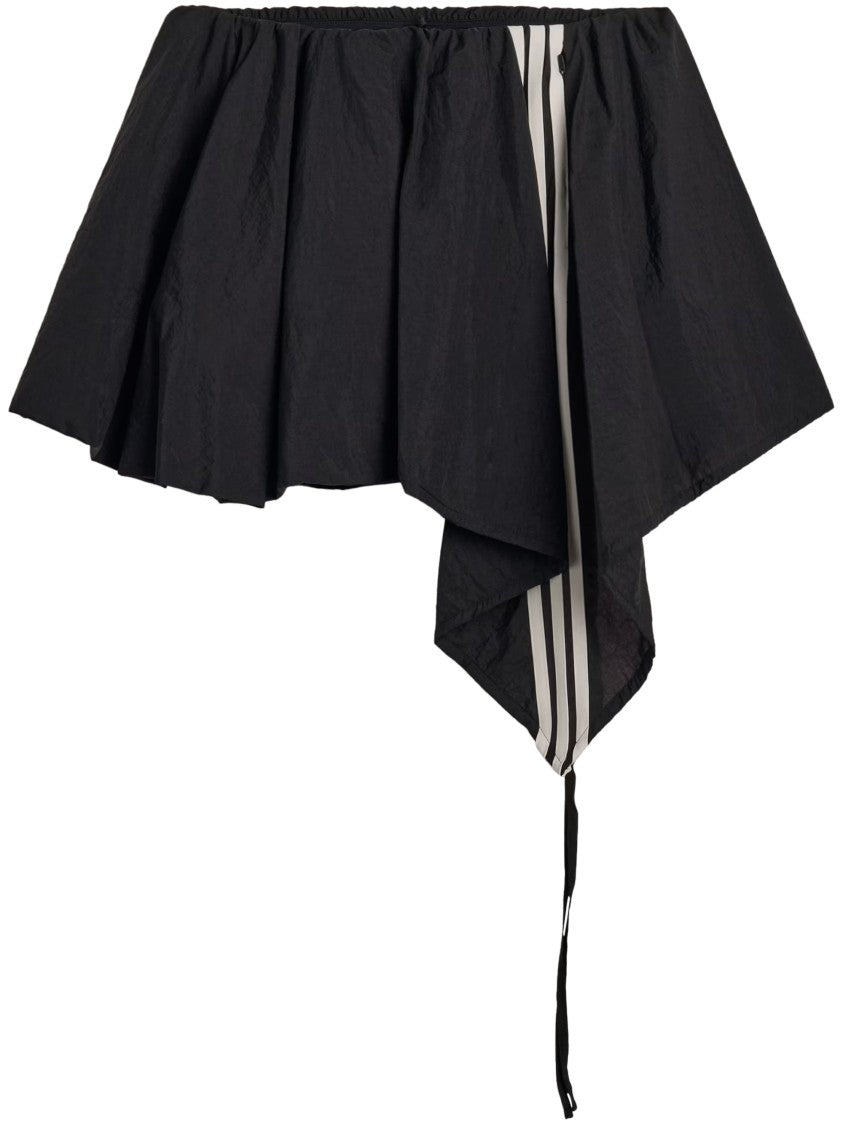 Y-3 Asymmetrical Layered Black Shorts With Contrasting Panel