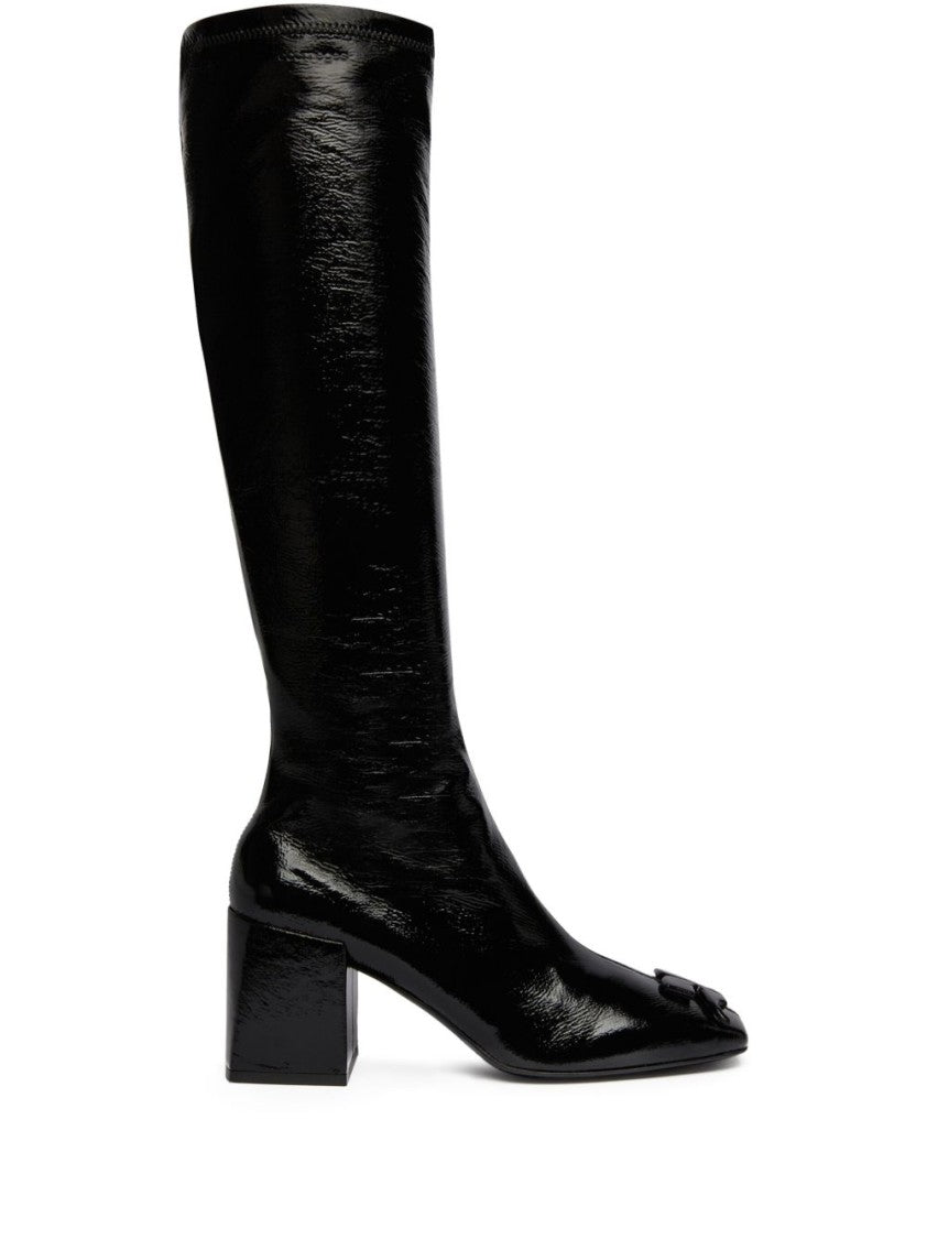 Courrèges High-Shine Black Calf Leather Knee-High Boots