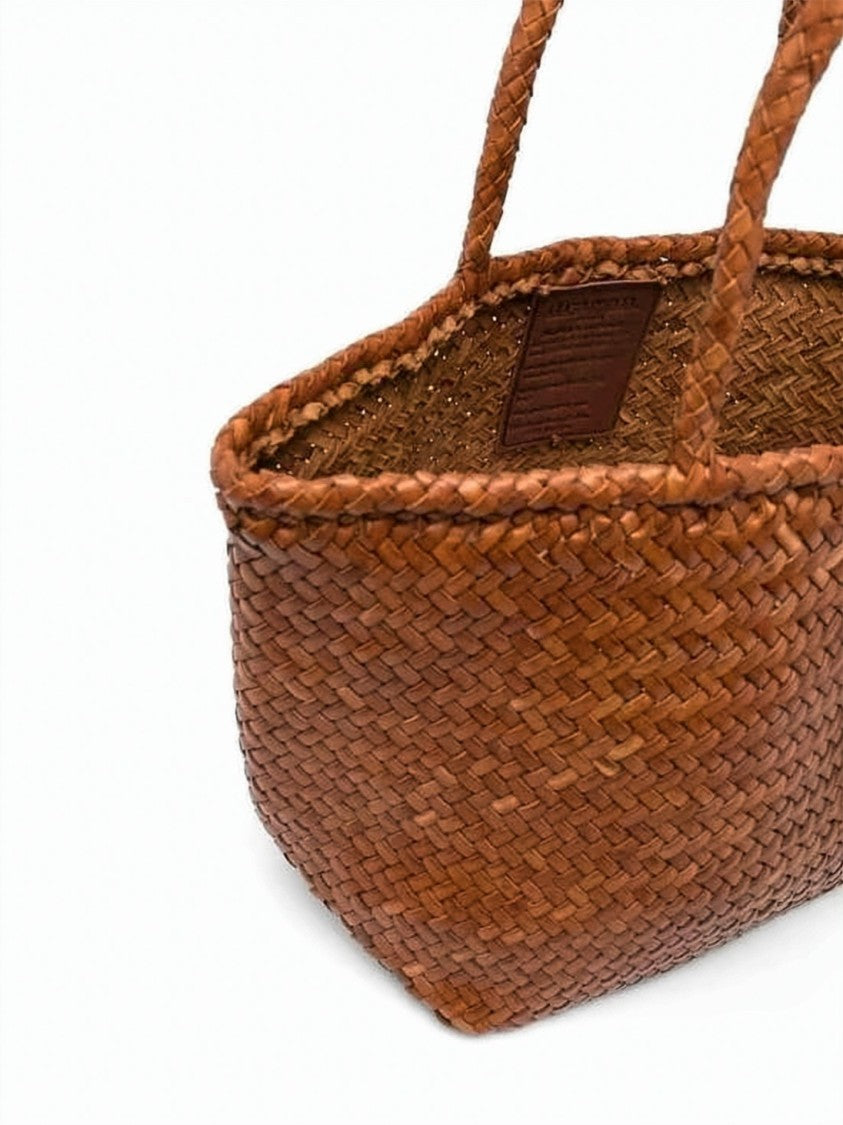 Dragon Diffusion Artisanal Woven Tote Bag In Rich Brown Calf Leather