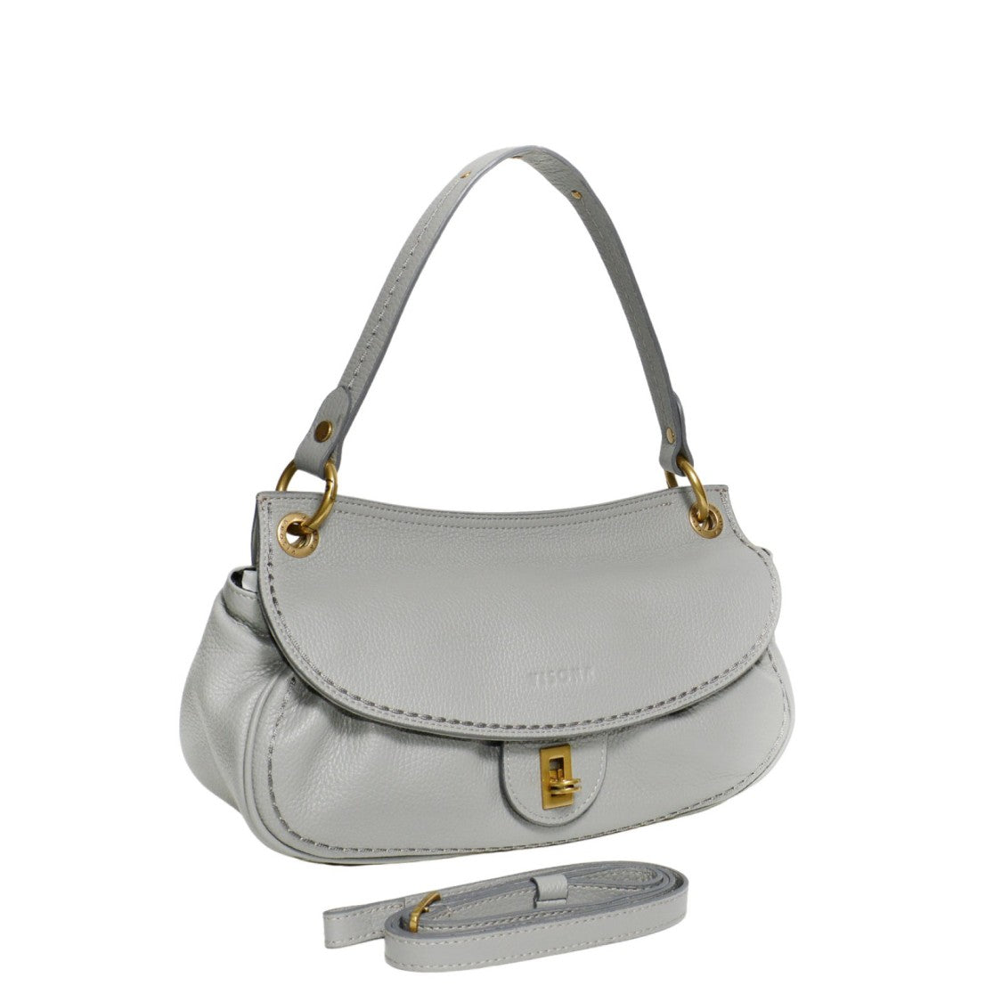 Plinio Visona' Hammered Leather Grey Shoulder Bag