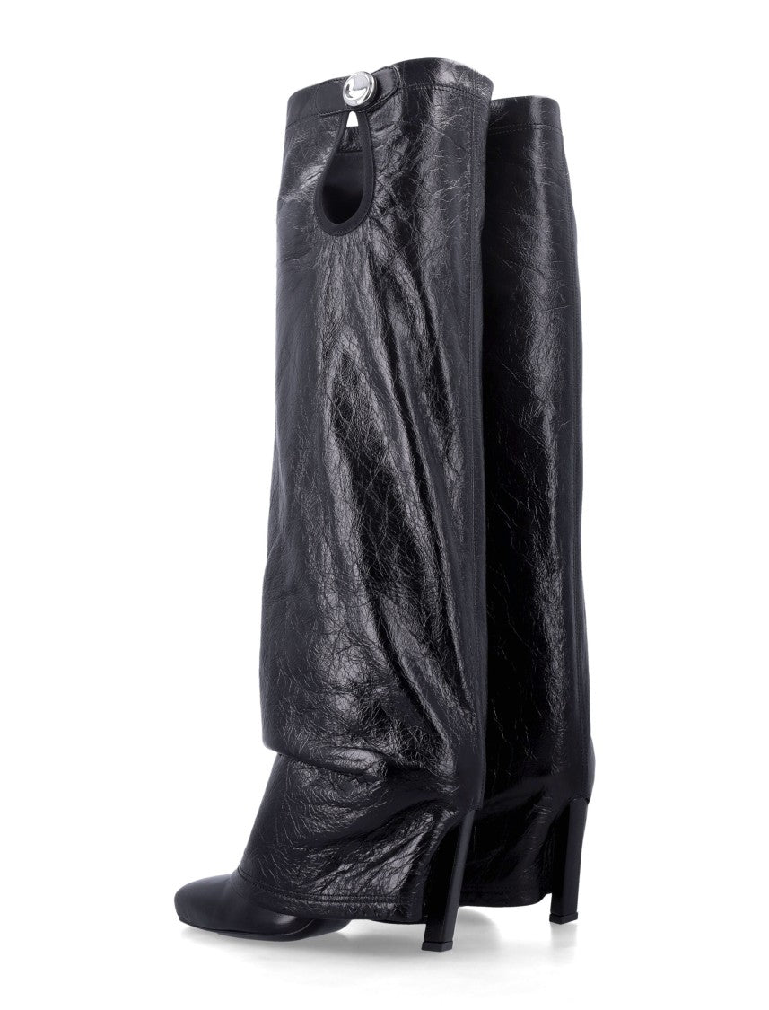 The Attico Slouchy Textured Leather Tall Boots With Cut-Out Detail