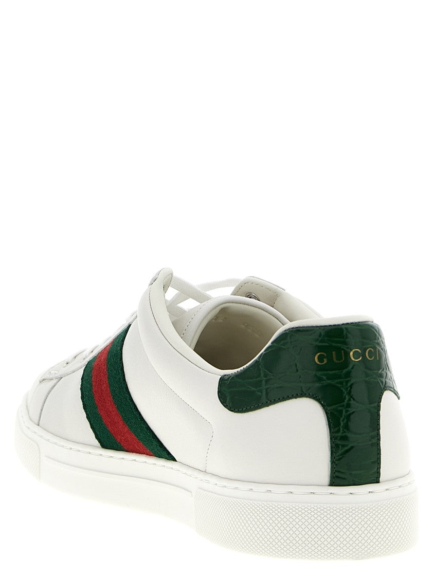 Gucci Low-Top Leather Sneakers With Web Ribbon