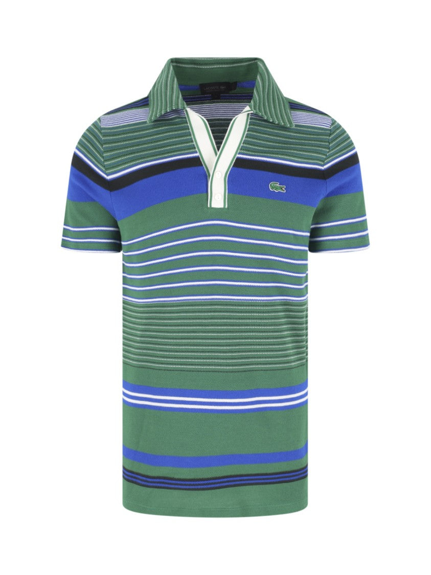 Lacoste Green Piqué Cotton Bold Stripe Polo