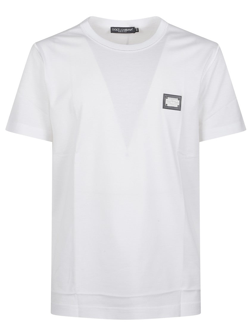 Dolce & Gabbana Black Minimalist Metallic Plaque T-Shirt