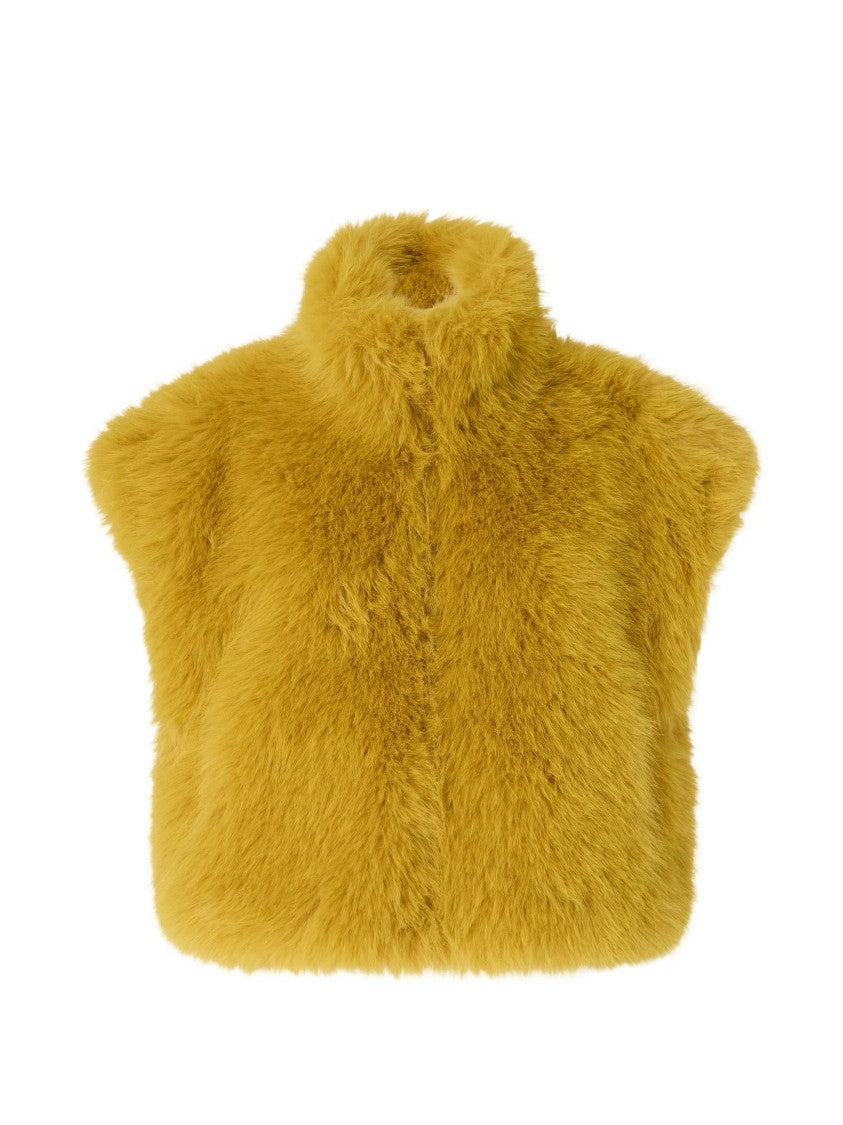 Pinko Plush Boxy Gilet In Rich Golden-Hued Fabric