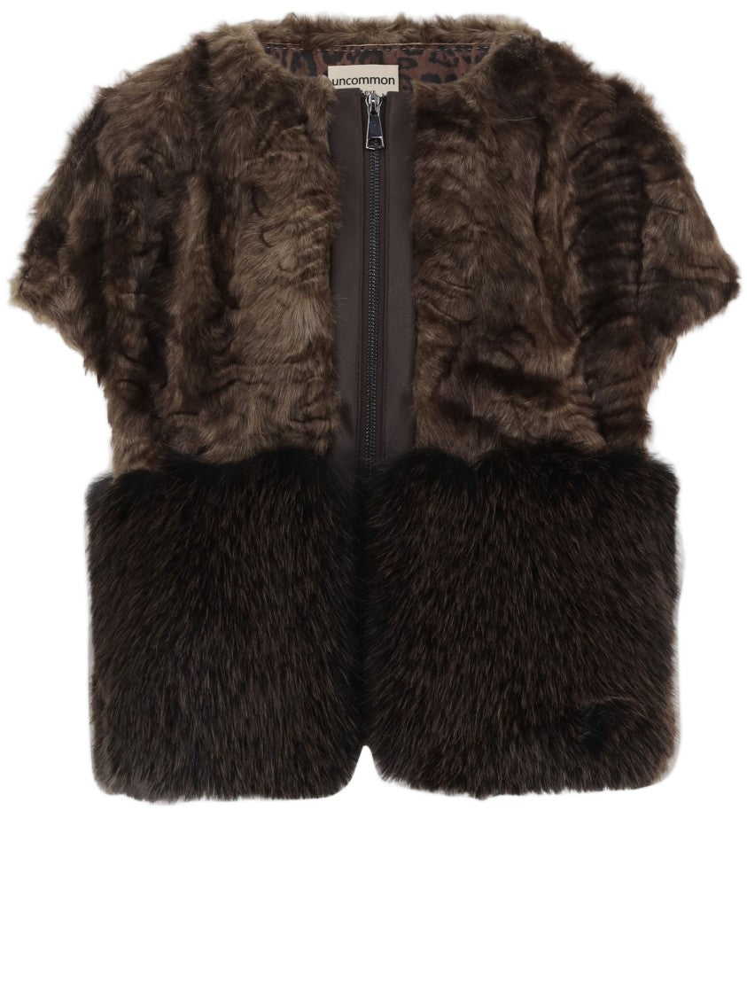 Uncommon Brown Short Sleeve Two-Tone Faux Fur Vest