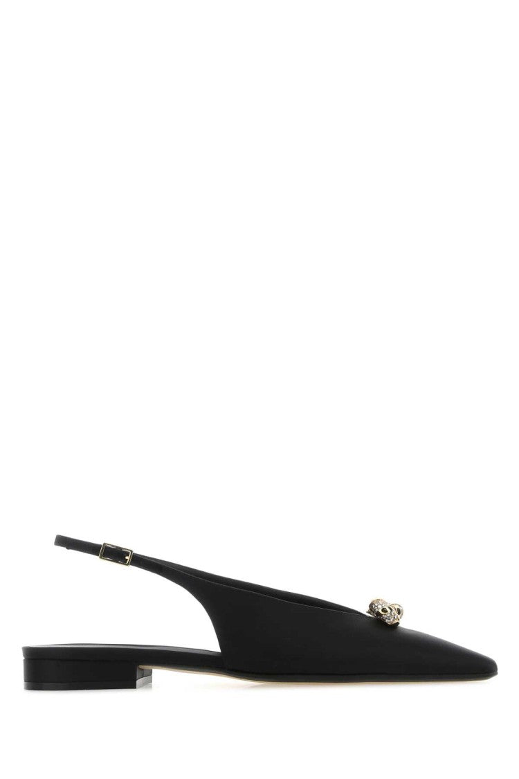 Lanvin Pointed Toe Black Satin Ballerinas With Slingback Design