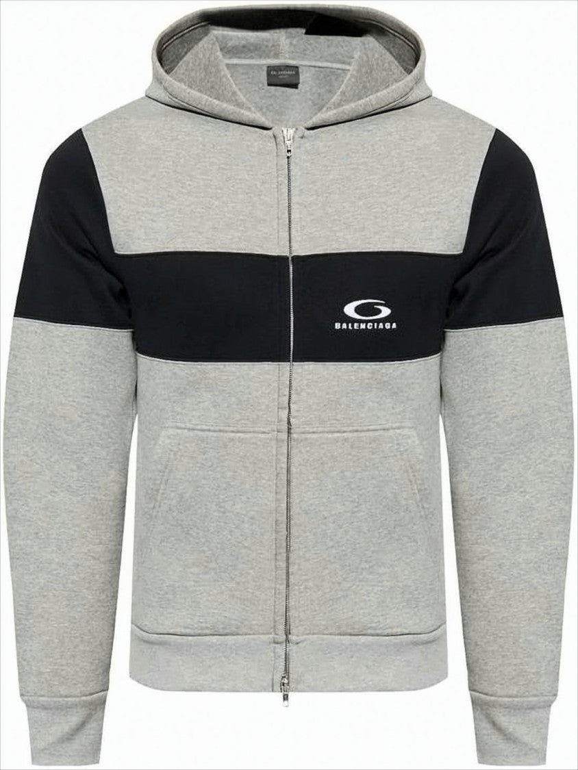 Balenciaga Color-Blocked Hooded Sweatshirt With Zip-Up Front