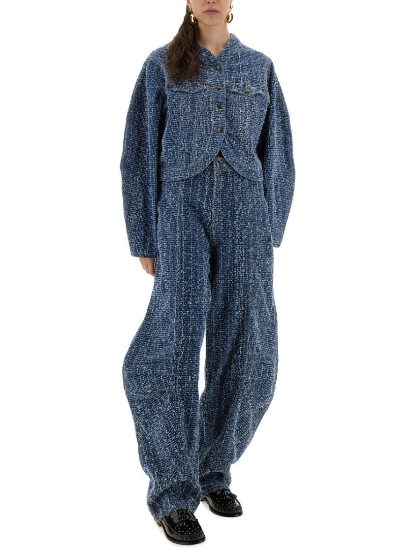 Rotate Birger Christensen Textured Blue Loose Fit Pants