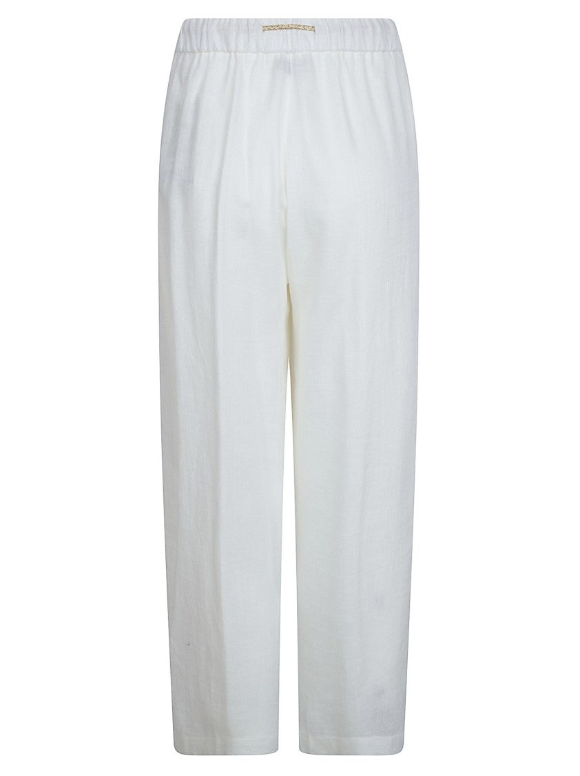 Herno Relaxed Fit White Trousers With Elastic Waistband And Metallic Accents