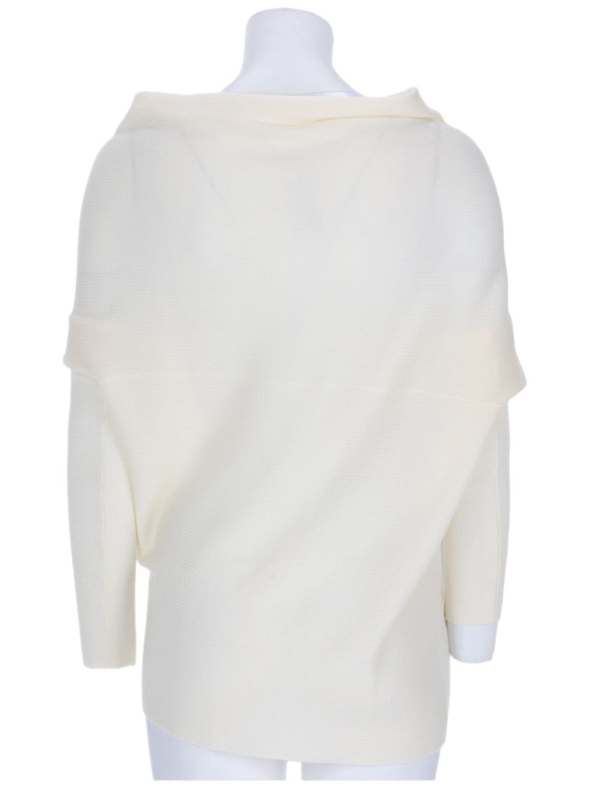 P.A.R.O.S.H. Draped White Wool Sweater With Ribbed Long Sleeves