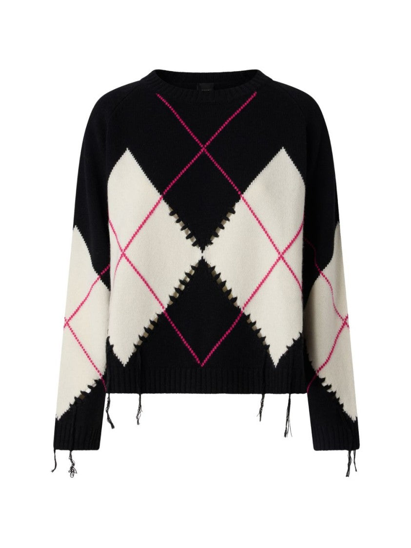 Pinko Cropped Argyle Distressed Edges Sweater