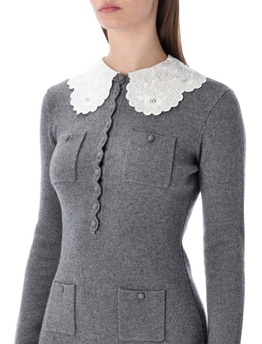 Self-Portrait Sangallo Collar Cotton Cashmere Mini Dress