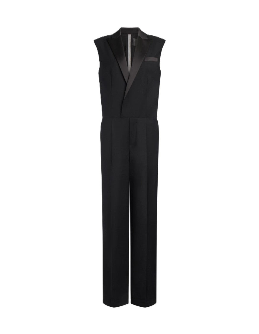 Dondup Sleeveless Jumpsuit With Satin Lapels And Wide-Leg Design