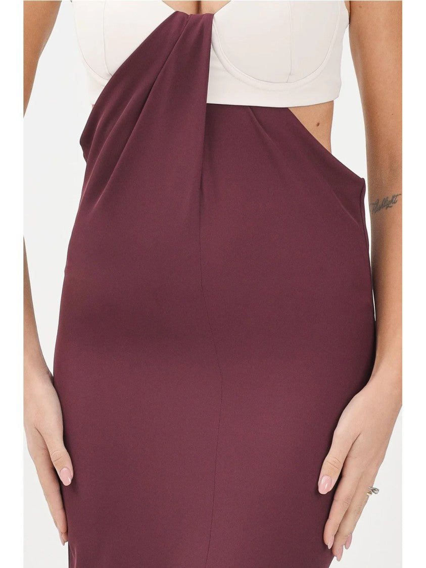 Patrizia Pepe Two-Tone Fitted Midi Dress With Asymmetrical Draped Detail