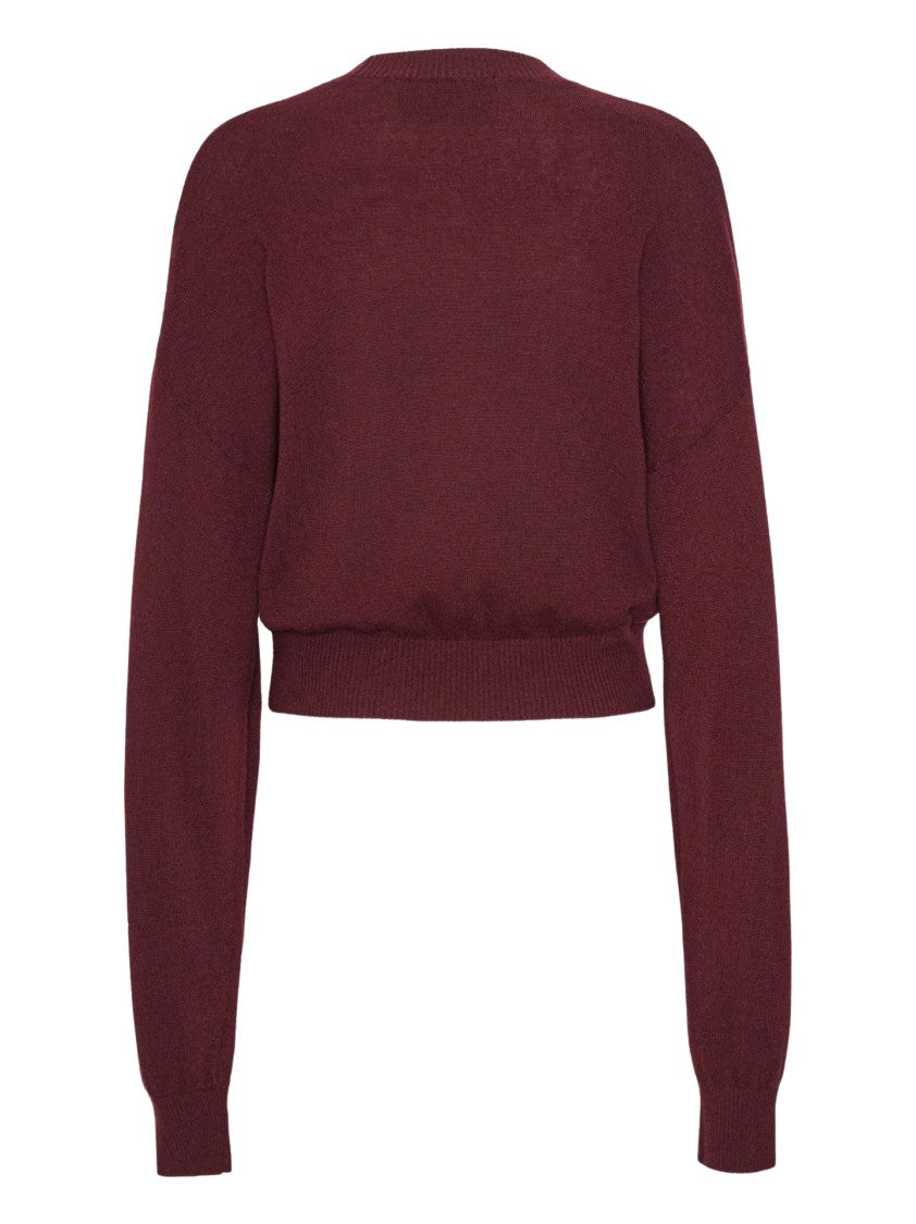 Rotate Cropped Burgundy Sweater With Ribbed Hem