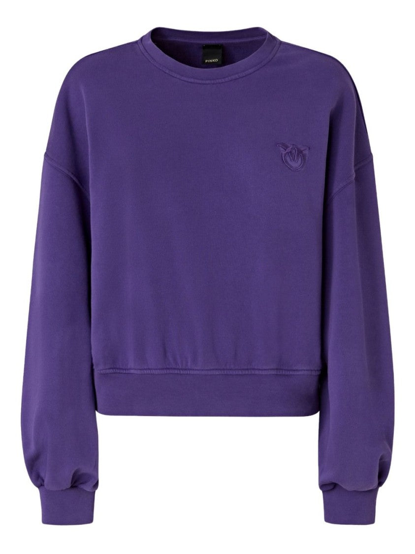 Pinko Relaxed-Fit Purple Sweatshirt With Love Birds Embroidery