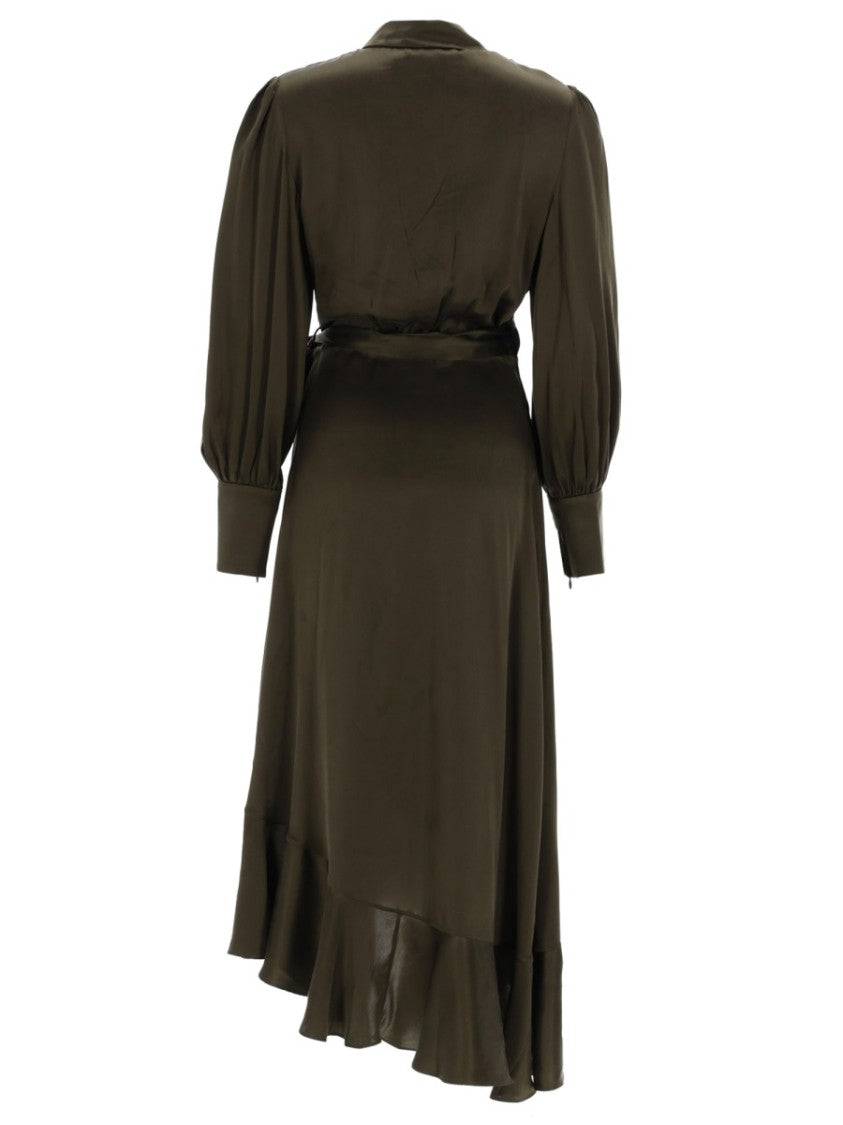 Zimmermann Neutrals Wrap Design Puffed Sleeves Silk Midi Dress