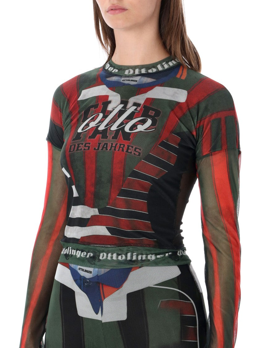Ottolinger Top Ls Mesh Printed Long-Sleeve T-Shirt