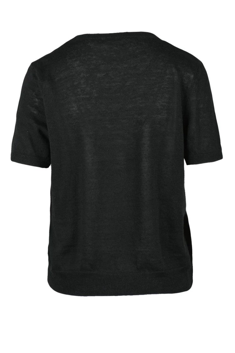Max Mara Black Pancone Linen Knit Top