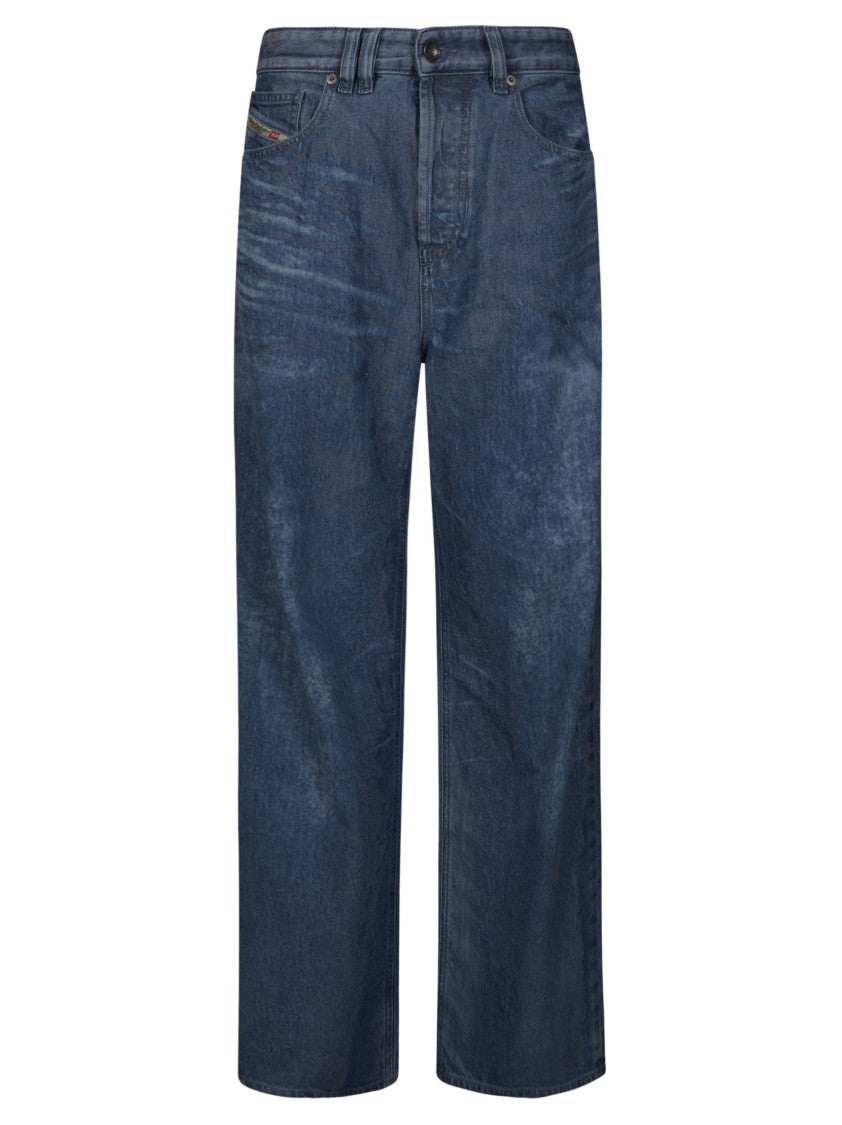 Diesel Blue Relaxed Whiskered Straight Jeans