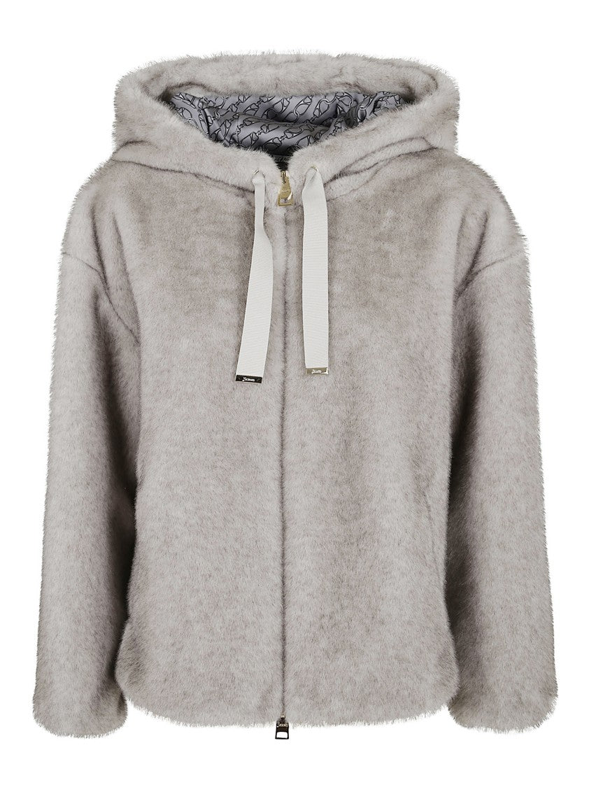 Herno Relaxed-Fit Grey Jacket With Plush Texture And Hood