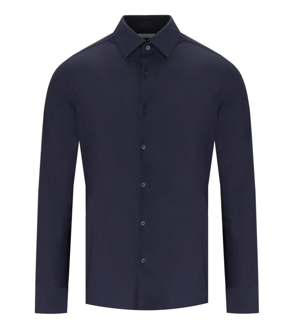 Archivium Technical Fabric Navy Blue Shirt With Classic Collar
