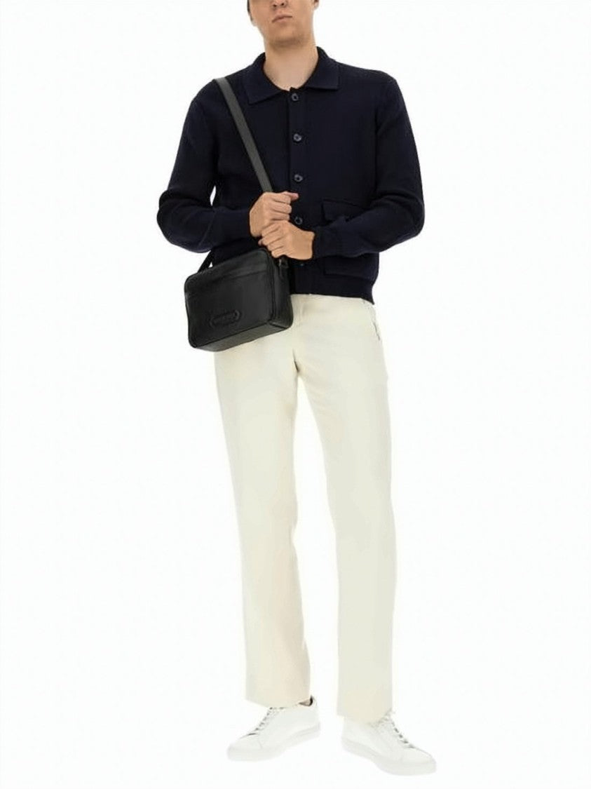 Tom Ford Navy Knit Jacket With Ribbed Hem And Classic Collar