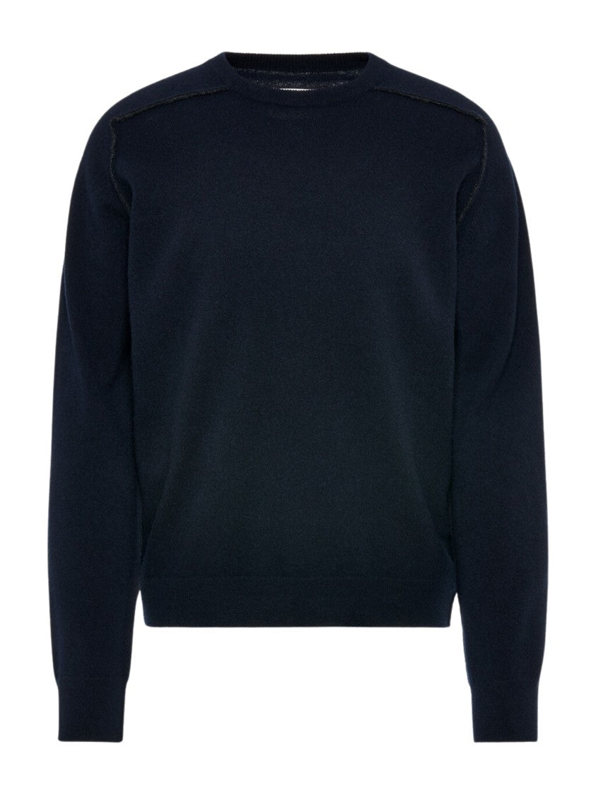 Maison Margiela Navy Minimalist Crew Neck Wool Sweater