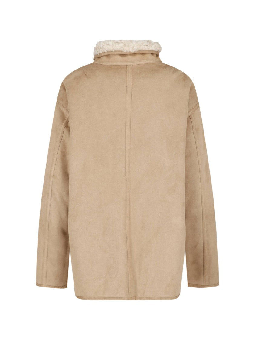 Low Classic Beige Reversible Asymmetric Faux Fur Eco-Leather Jacket