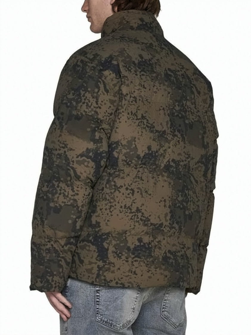 Represent Puffer Jacket With High Collar And Camouflage Pattern