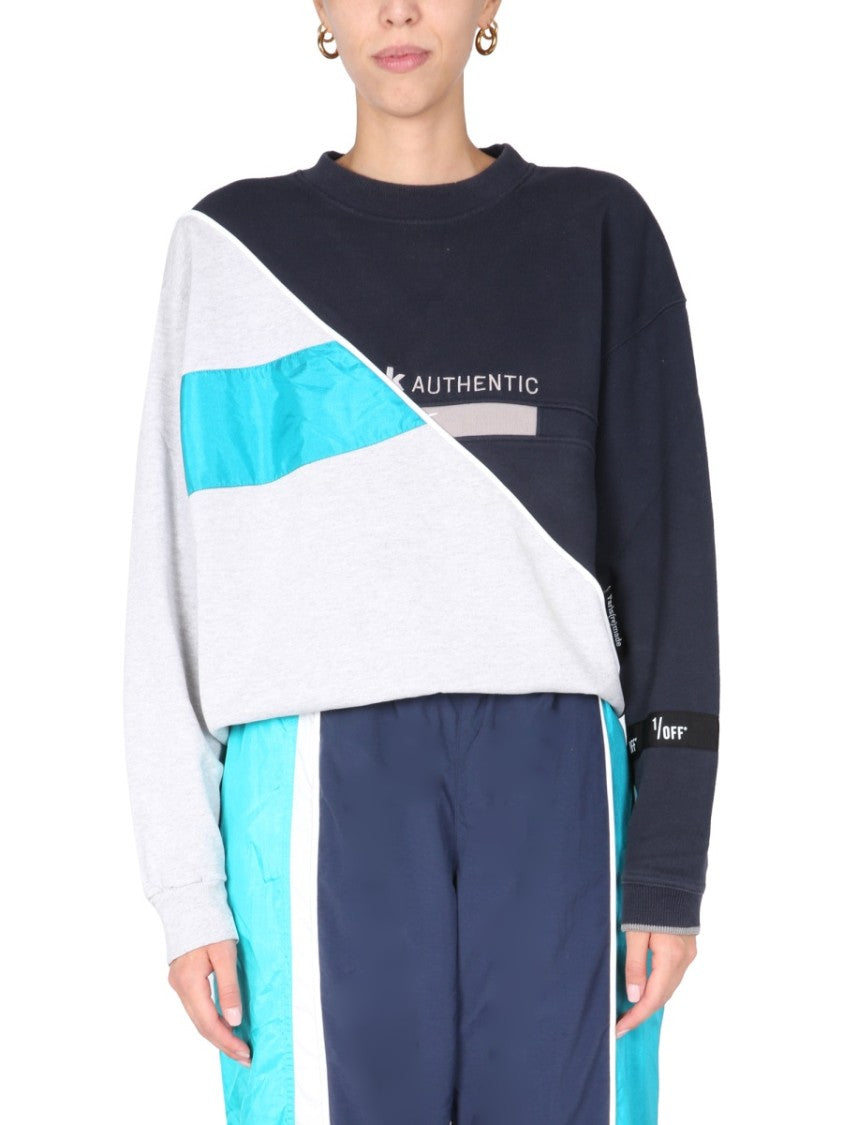 1/Off Color-Block Diagonal Design Crew Neck Sweatshirt