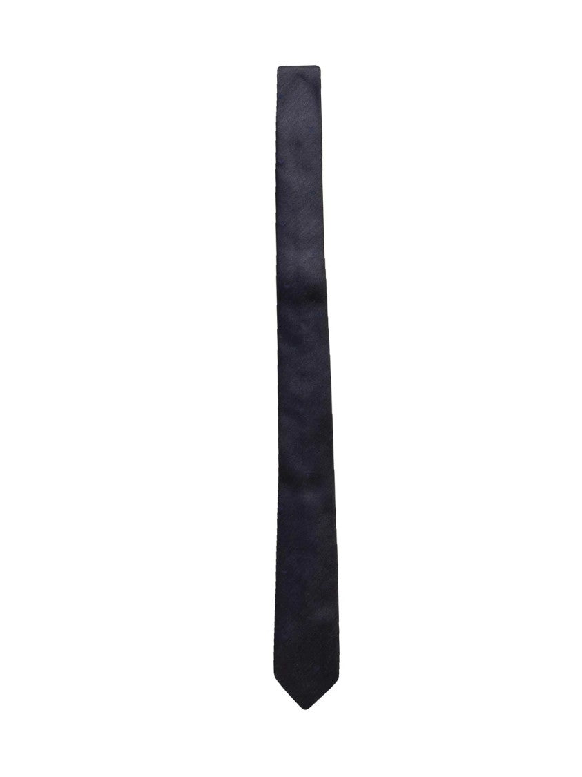 Emporio Armani Navy Blue Silk Tie With Pointed Tip And Subtle Pattern