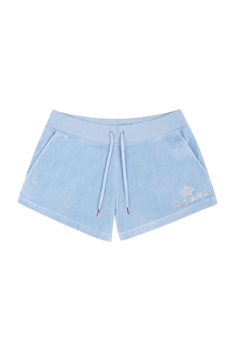 S&R X Juicy Couture Light Blue Crystal Logo Cotton Shorts