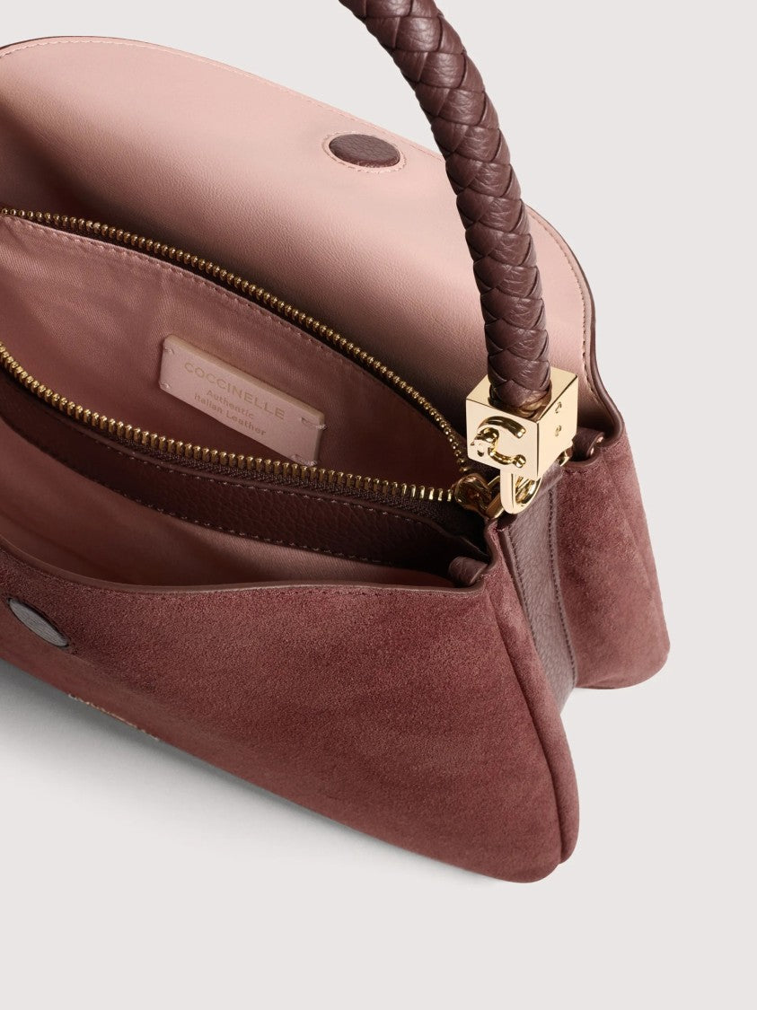 Coccinelle Structured Burgundy Suede Handbag With Braided Handle