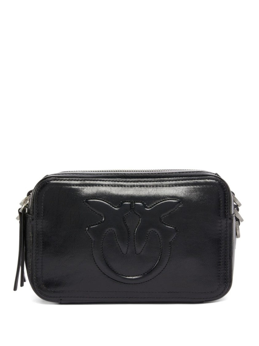 Pinko Smooth Black Leather Shoulder Bag