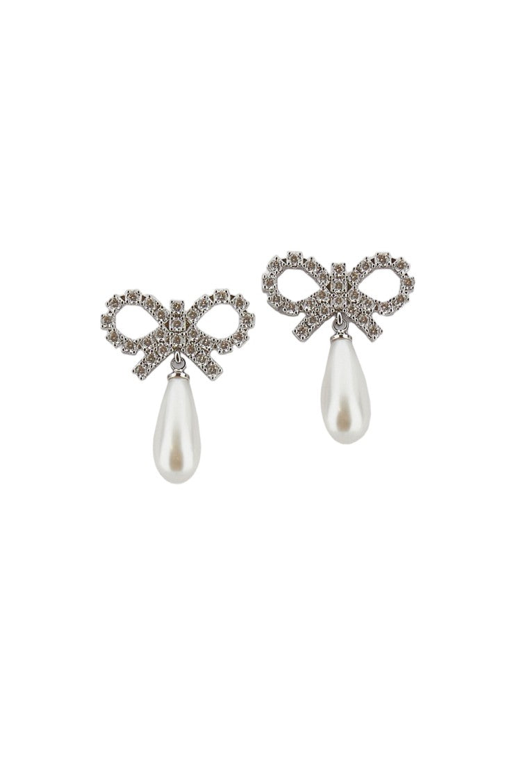Self-Portrait Crystal Bow Pearl Earrings