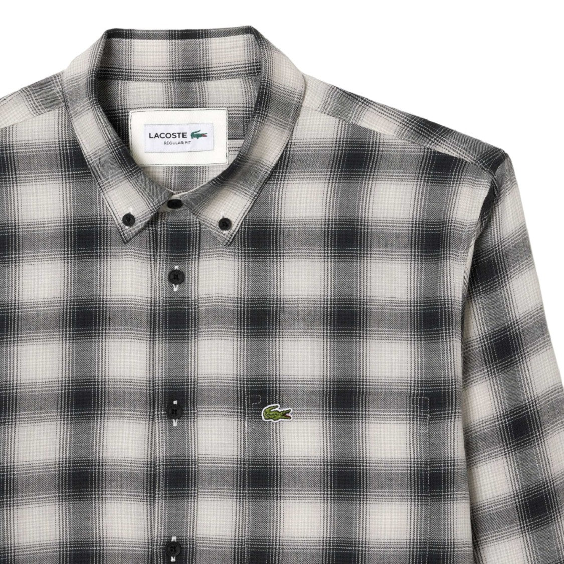 Lacoste Plaid Button-Down Shirt Crocodile Green Accents