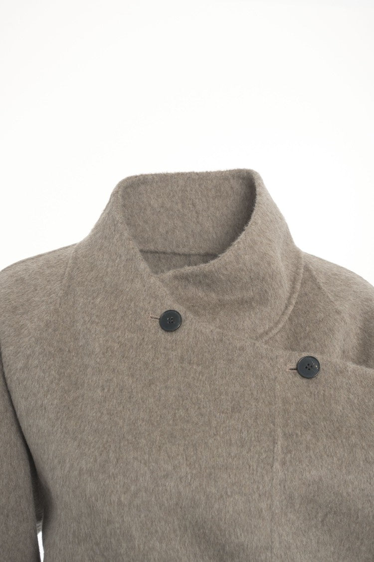 Viktoria Chan Wool Coat With Asymmetrical Wrap Closure And Matching Belt