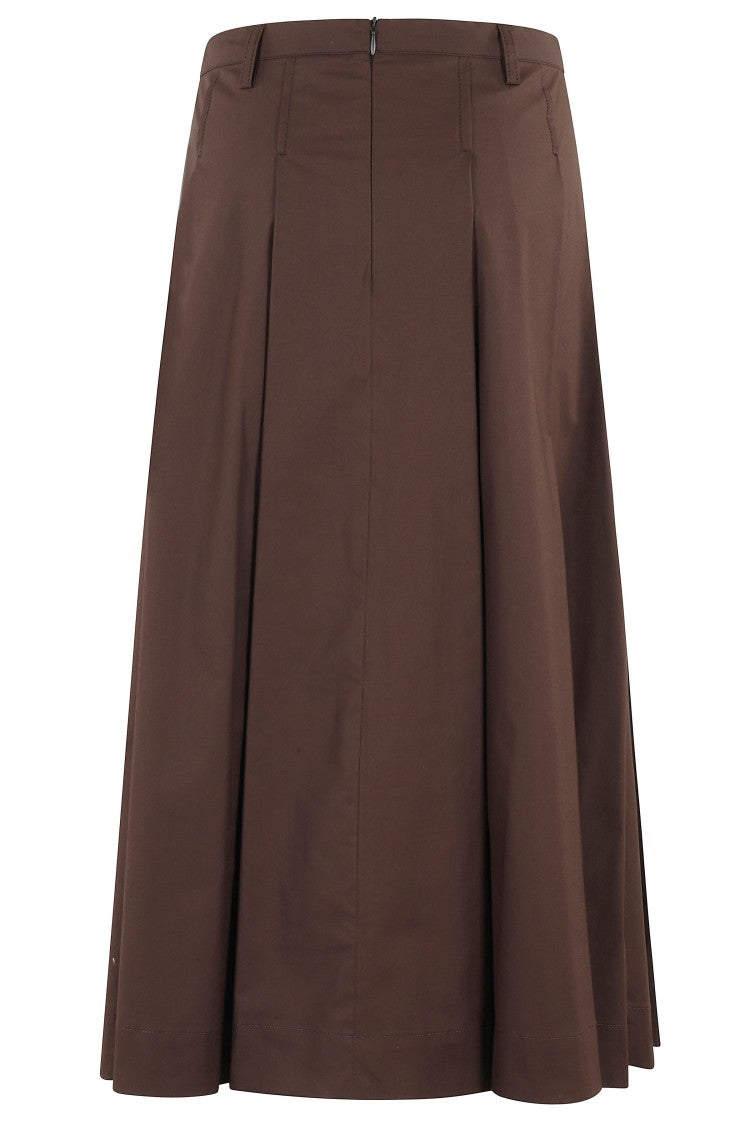 Seventy A-Line Brown Poplin Stretch Maxi Skirt