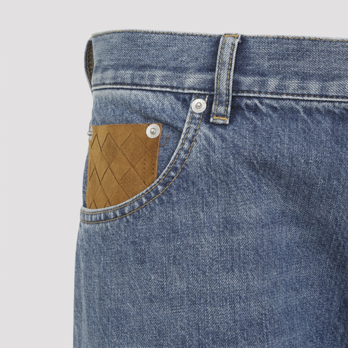 Bottega Veneta Straight-Leg Denim Jeans With Folded Hem And Leather Patch