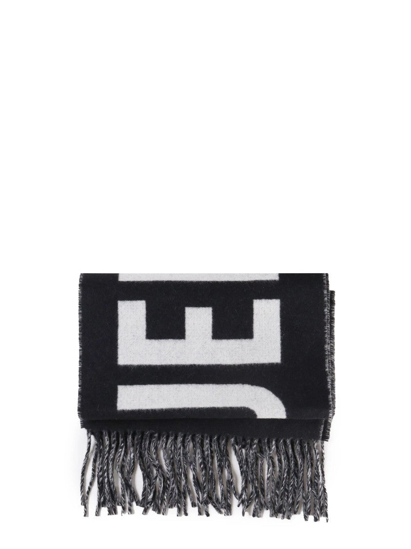 Jacquemus Black Bold White Lettering Twisted Fringe Scarf