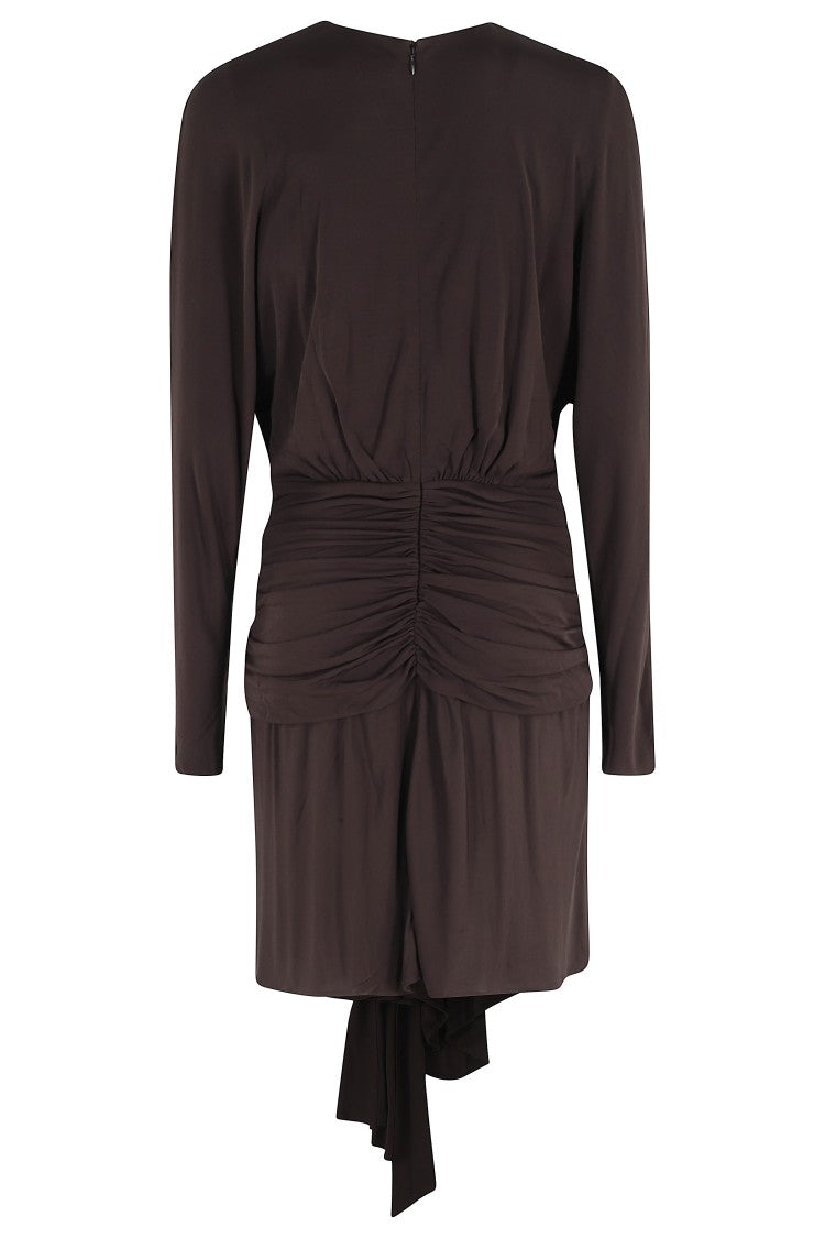 Christopher Esber Brown Stone Pin Scarf Draped Viscose Mini Dress