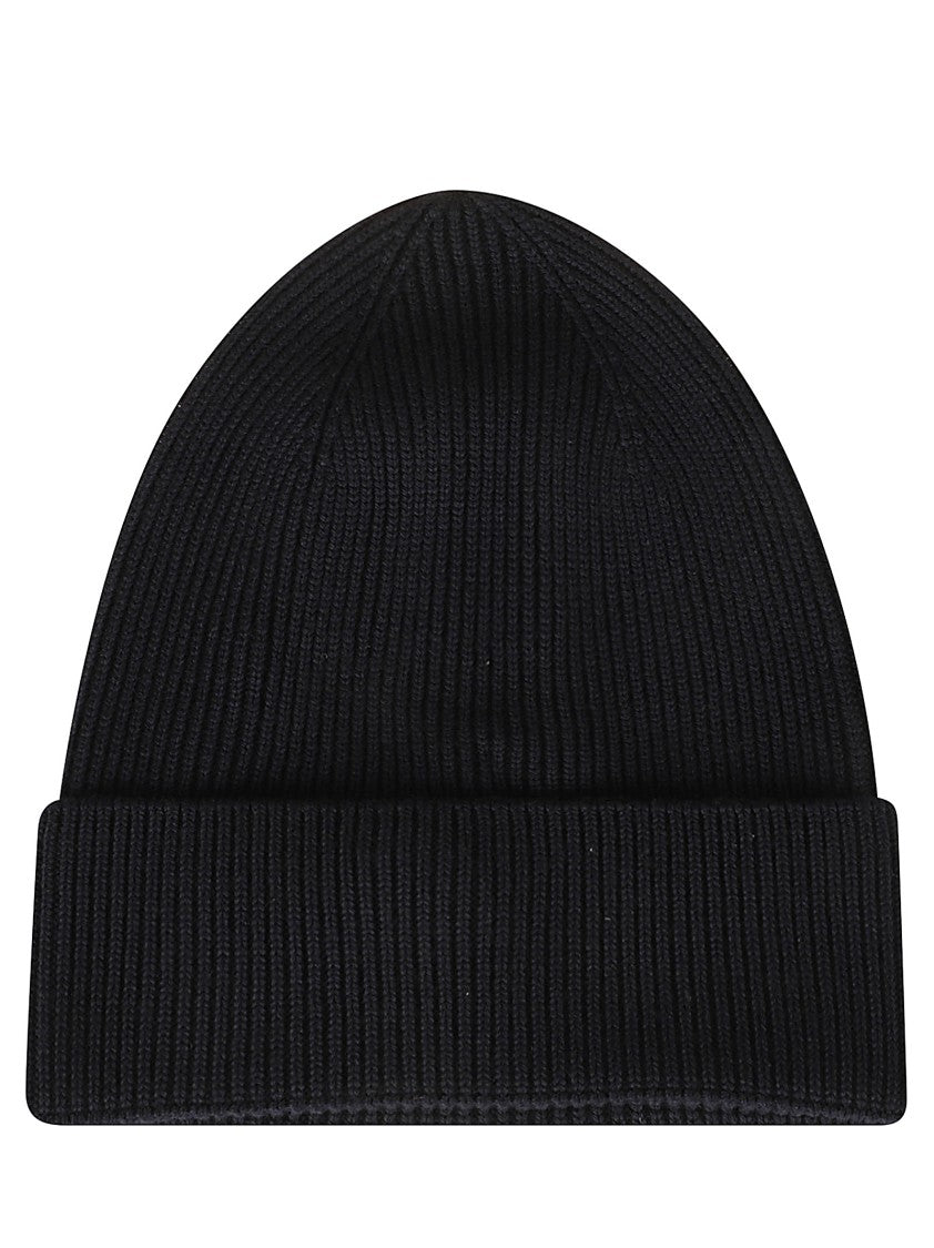 Moncler Ribbed Knit Beanie Hat With Folded Cuff And Logo Patch